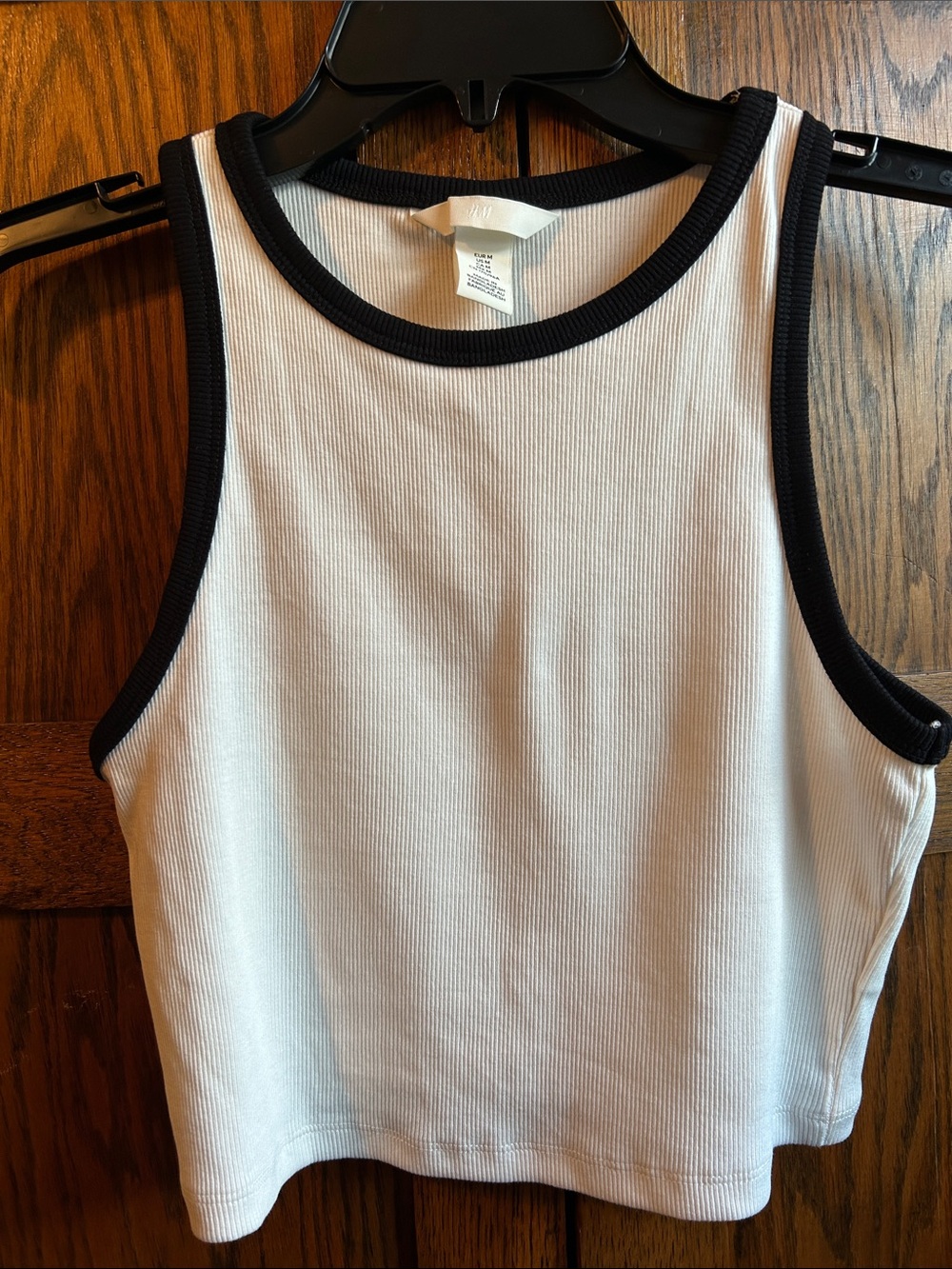 H&M White Ribbed Crop Tank with Black Trim